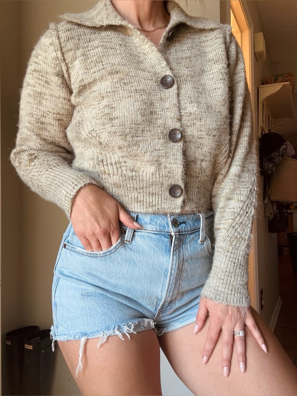 Universal Thread hues of green Button-Front Knit Cardigan